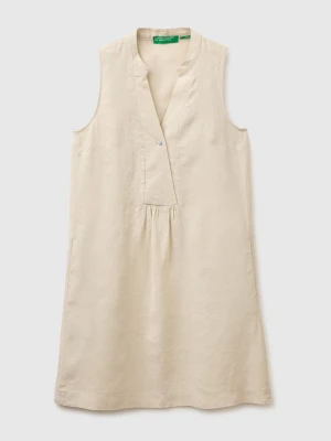 Benetton, 100% Linen Short Dress, Size: XS, Beige, Women United Colors of Benetton