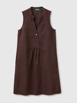 Benetton, 100% Linen Short Dress, Size: XS, Brown, Women United Colors of Benetton
