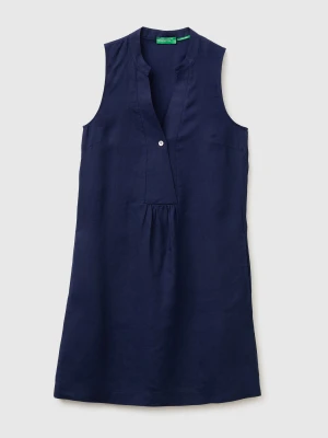 Benetton, 100% Linen Short Dress, Size: XS, Dark Blue, Women United Colors of Benetton