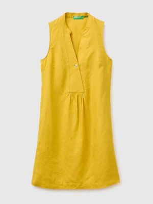 Benetton, 100% Linen Short Dress, Size: XS, Mustard, Women United Colors of Benetton