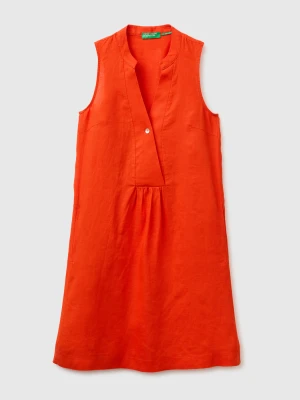 Benetton, 100% Linen Short Dress, Size: XS, Red Coral, Women United Colors of Benetton