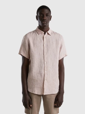 Benetton, 100% Linen Short Sleeve Shirt, size L, Beige, Men United Colors of Benetton