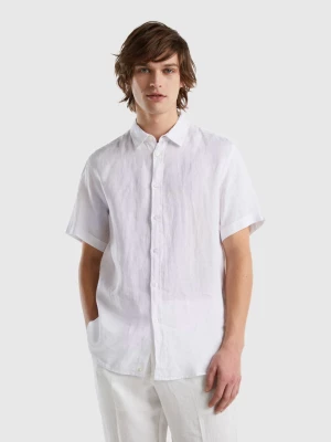 Benetton, 100% Linen Short Sleeve Shirt, size L, White, Men United Colors of Benetton