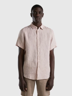 Benetton, 100% Linen Short Sleeve Shirt, size XS, Beige, Men United Colors of Benetton