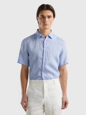 Benetton, 100% Linen Short Sleeve Shirt, size XXXL, Light Blue, Men United Colors of Benetton