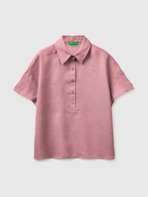 Benetton, 100% Linen Short-sleeved Blouse, Size: XS, Pink, Women United Colors of Benetton