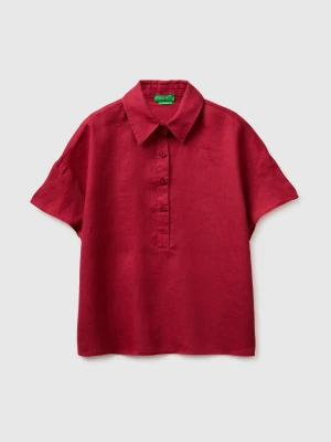 Benetton, 100% Linen Short-sleeved Blouse, Size: XS, Strawberry, Women United Colors of Benetton