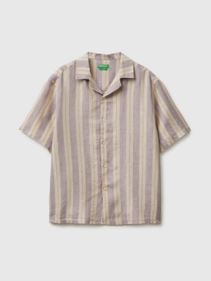 Benetton, 100% Linen Short-sleeved Shirt, Size: XS, Lavender, Men United Colors of Benetton