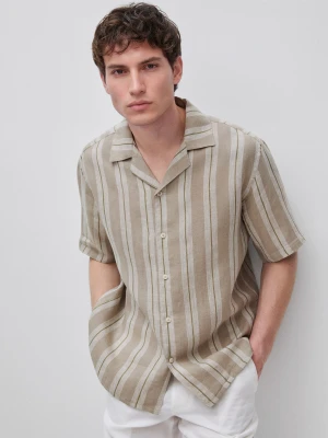 Benetton, 100% Linen Short-sleeved Shirt, Size: XS, Beige, Men United Colors of Benetton