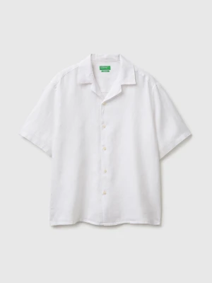 Benetton, 100% Linen Short-sleeved Shirt, Size: XS, White, Men United Colors of Benetton