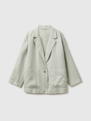 Benetton, 100% Linen Single-breasted Blazer, Light Green, Women United Colors Of Benetton