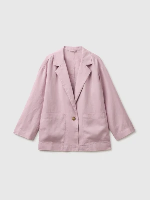 Benetton, 100% Linen Single-breasted Blazer, Pink, Women United Colors Of Benetton