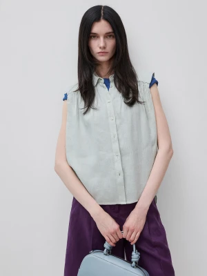 Benetton, 100% Linen Sleeveless Blouse, Size: XS, Light Green, Women United Colors of Benetton