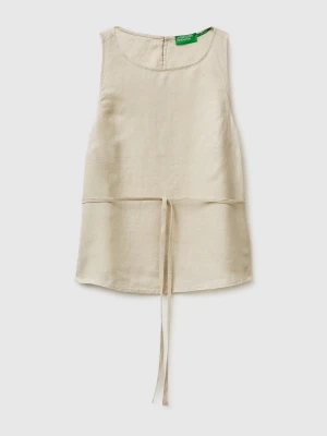 Benetton, 100% Linen Tank Top With Strap, Size: XS, Beige, Women United Colors of Benetton