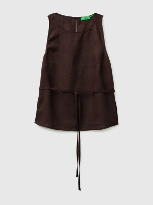 Benetton, 100% Linen Tank Top With Strap, Size: XS, Brown, Women United Colors of Benetton