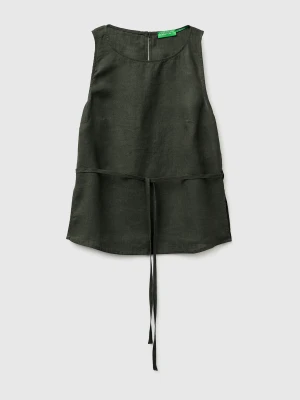 Benetton, 100% Linen Tank Top With Strap, Size: XS, Military Green, Women United Colors of Benetton