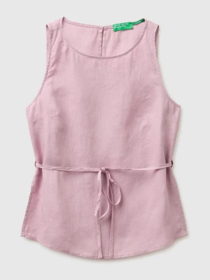 Benetton, 100% Linen Tank Top With Strap, Size: XS, Pink, Women United Colors of Benetton