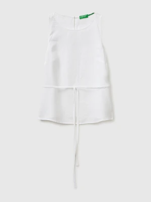 Benetton, 100% Linen Tank Top With Strap, Size: XS, White, Women United Colors of Benetton