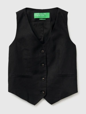 Benetton, 100% Linen Vest, Black, Women United Colors of Benetton