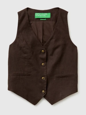 Benetton, 100% Linen Vest, Brown, Women United Colors of Benetton