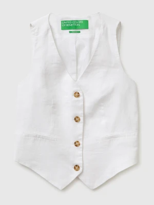 Benetton, 100% Linen Vest, White, Women United Colors of Benetton