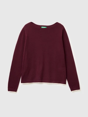 Benetton, 100% Merino Wool Boat Neck Sweater, Size: XS, Burgundy, Women United Colors of Benetton
