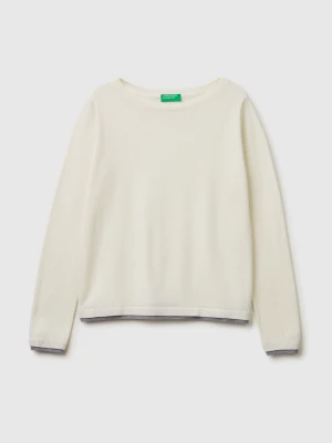 Benetton, 100% Merino Wool Boat Neck Sweater, Size: XS, Creamy White, Women United Colors of Benetton