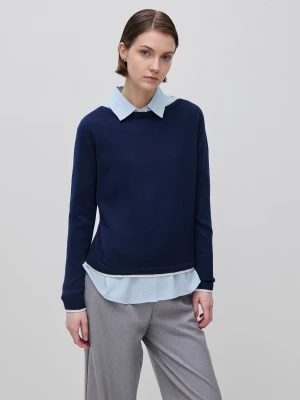 Benetton, 100% Merino Wool Boat Neck Sweater, Size: XS, Dark Blue, Women United Colors of Benetton