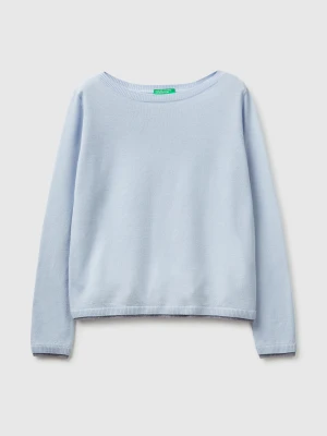 Benetton, 100% Merino Wool Boat Neck Sweater, Size: XS, Light Blue, Women United Colors of Benetton