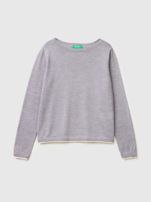 Benetton, 100% Merino Wool Boat Neck Sweater, Size: XS, Light Gray, Women United Colors of Benetton