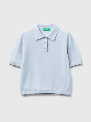 Benetton, 100% Merino Wool Polo Shirt, Size: XS, Light Blue, Women United Colors of Benetton