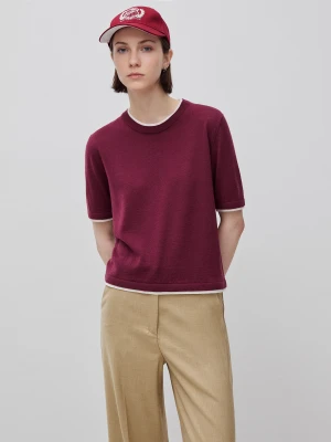 Benetton, 100% Merino Wool Short-sleeved Shirt, Size: XS, Burgundy, Women United Colors of Benetton
