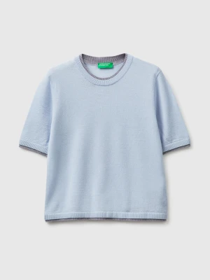 Benetton, 100% Merino Wool Short-sleeved Shirt, Size: XS, Light Blue, Women United Colors of Benetton