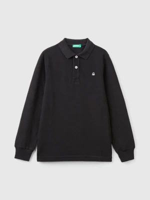 Benetton, 100% Organic Cotton Long Sleeve Polo, size XL, Black, Kids United Colors of Benetton