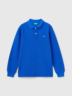 Benetton, 100% Organic Cotton Long Sleeve Polo, size XL, Bright Blue, Kids United Colors of Benetton