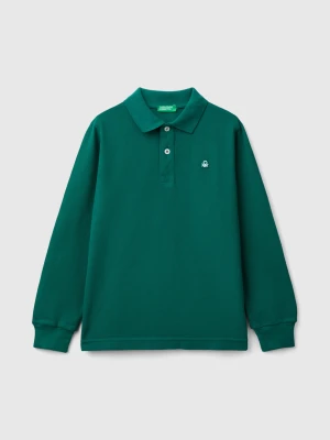 Benetton, 100% Organic Cotton Long Sleeve Polo, size XL, Dark Green, Kids United Colors of Benetton