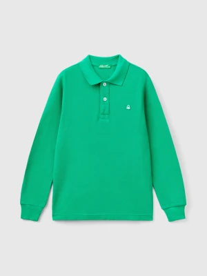 Benetton, 100% Organic Cotton Long Sleeve Polo, size XL, Green, Kids United Colors of Benetton