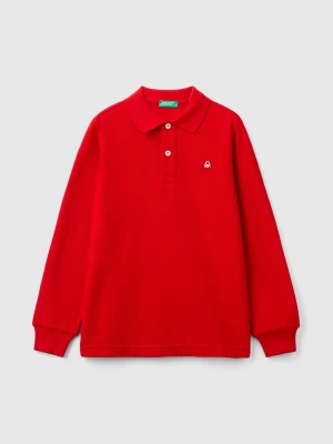 Benetton, 100% Organic Cotton Long Sleeve Polo, size L, Red, Kids United Colors of Benetton