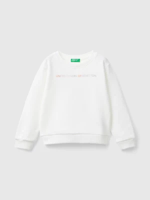 Benetton, 100% Organic Cotton Sweatshirt With Logo, size 116, Creamy White, Kids United Colors of Benetton