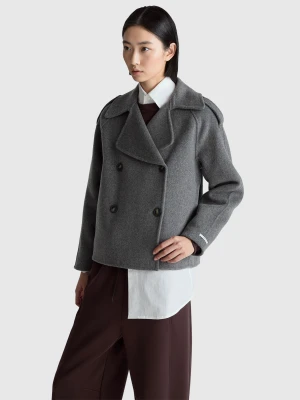 Benetton, 100% Wool Double-breasted Coat, Gray, Women United Colors of Benetton