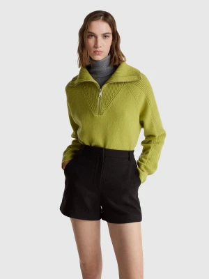 Benetton, 100% Wool Half-zip Sweater, Size: M, Lime, Women United Colors of Benetton