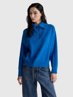 Benetton, 100% Wool Half-zip Sweater, Size: XS, Blue, Women United Colors of Benetton