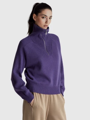 Benetton, 100% Wool Half-zip Sweater, Size: XS, Violet, Women United Colors of Benetton