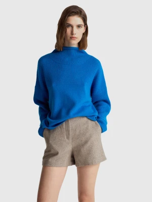 Benetton, 100% Wool High Neck Sweater, Size: XS-S, Blue, Women United Colors of Benetton