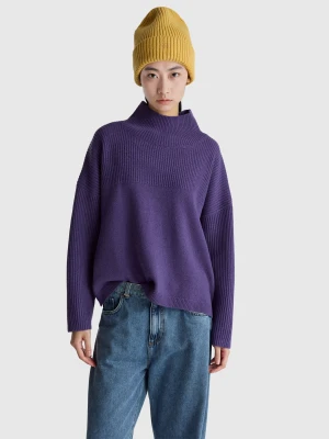 Benetton, 100% Wool High Neck Sweater, Size: XS-S, Violet, Women United Colors of Benetton