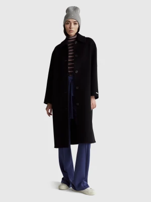 Benetton, 100% Wool Long Coat, Black, Women United Colors of Benetton