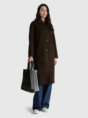 Benetton, 100% Wool Long Coat, Dark Brown, Women United Colors of Benetton