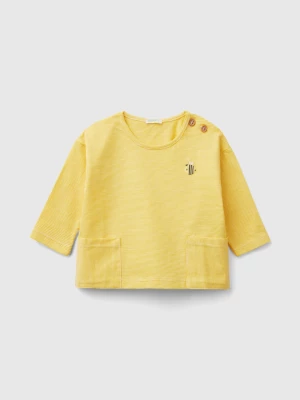 Benetton, 1005 Cotton T-shirt With Embroidery, size 50, Yellow, Kids United Colors of Benetton
