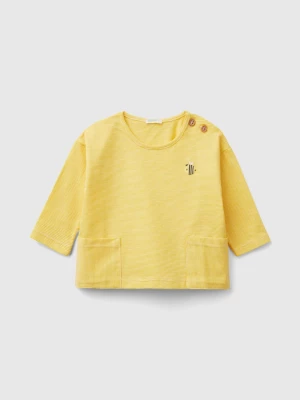 Benetton, 1005 Cotton T-shirt With Embroidery, size 68, Yellow, Kids United Colors of Benetton