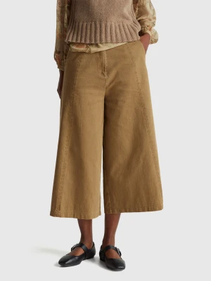 Benetton, 3/4 Length Cotton Wide Trousers, Camel, Women United Colors of Benetton